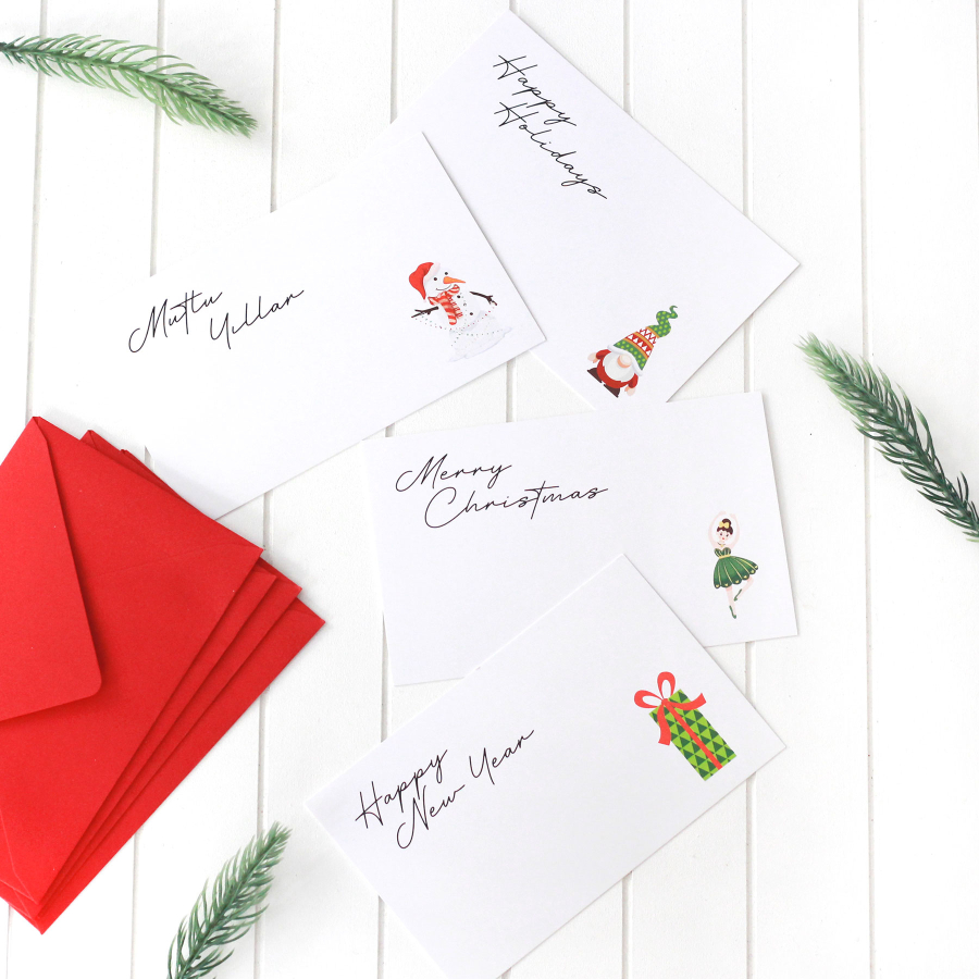 Christmas mixed figured envelope card set, 4 pcs - 1