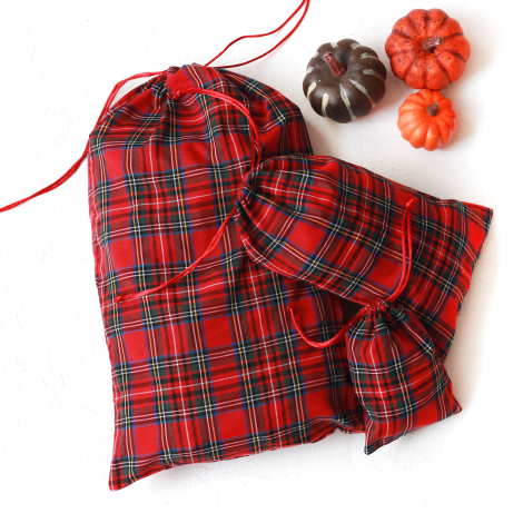 Red plaid Christmas gift pouch with laces, 10x15 cm / 6 pcs - 4