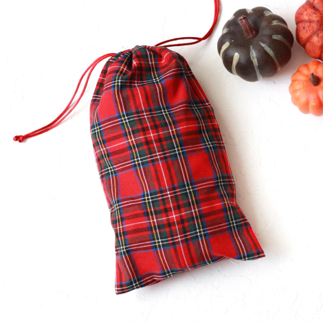 Red plaid Christmas gift pouch with laces, 15x25 cm / 10 pcs - 2