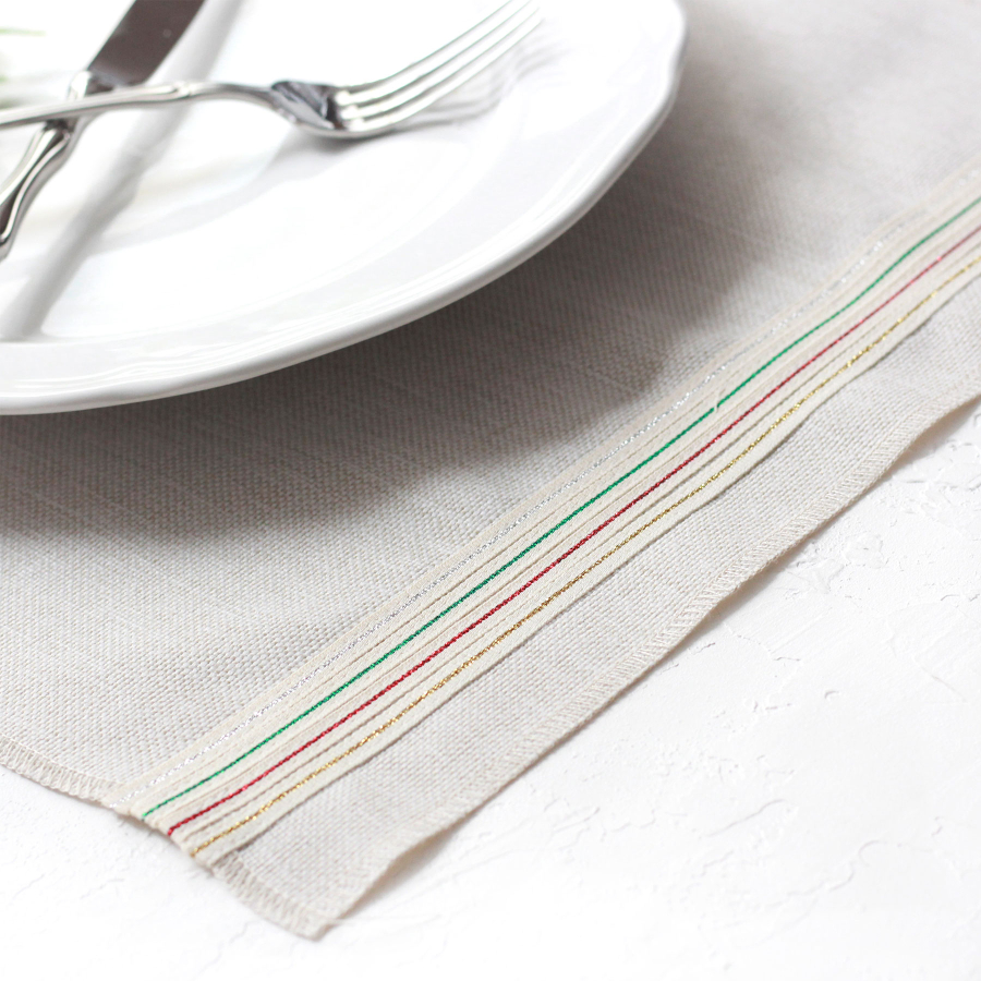 Poly-linen placemat with Glittered stripes, natural, 35x45 cm / 6 pcs - 2