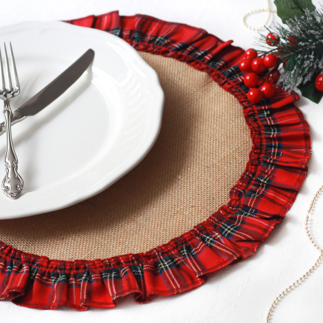 Christmas red, woven plaid ruffled jute supla, 40 cm / 2 pcs - 6