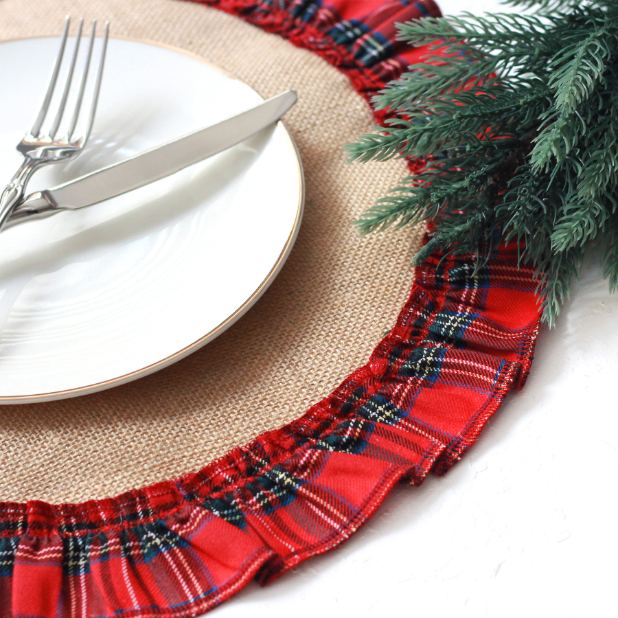 Christmas red, woven plaid ruffled jute supla, 40 cm / 6 pcs - 1