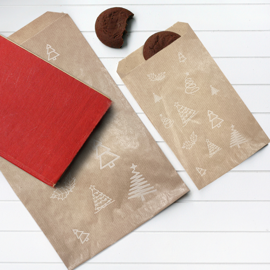 Pine patterned paper bag, kraft / 11x20 - 10 pcs - 2