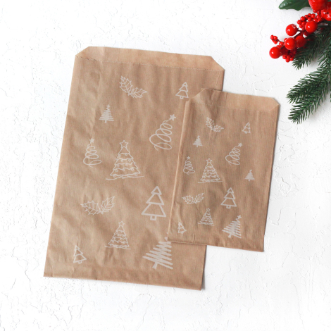 Pine patterned paper bag, kraft / 11x20 - 10 pcs - 7