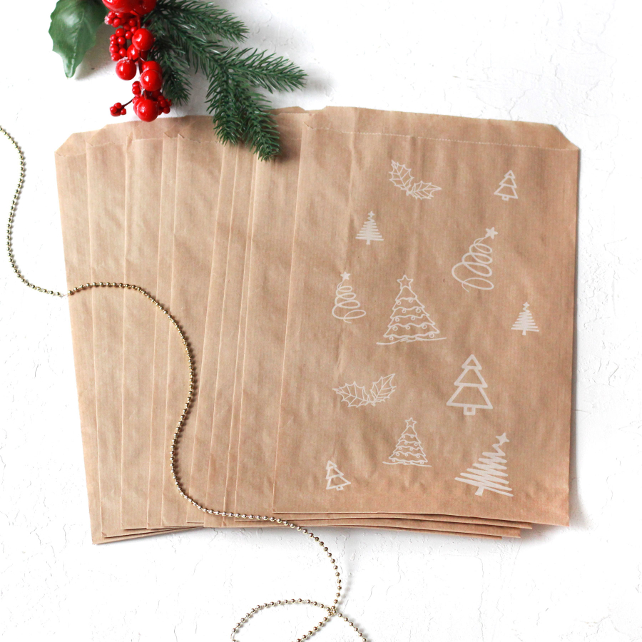 Pine patterned paper bag, kraft / 18x30 - 500 pcs - 5