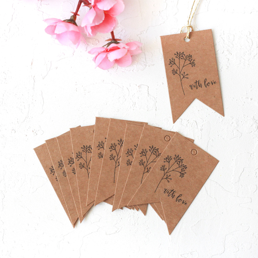 Hang Tags, with love printed, branches / 100 pcs - 2