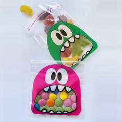 Clear Bag with pink monster pattern, adhesive /10x15 cm / 25 pcs - 4