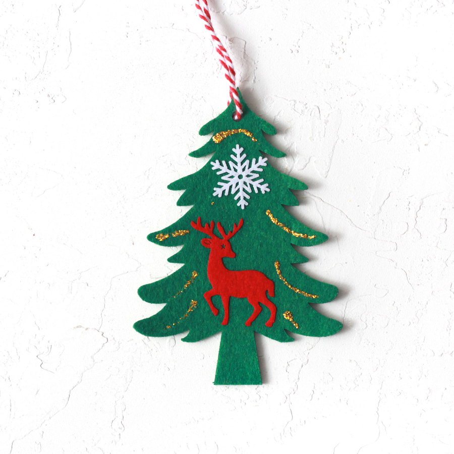 Christmas felt pine tree ornament, green / 1 piece - 2