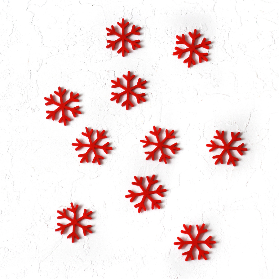 Christmas felt snowflake ornament, red / 10 pcs - 1