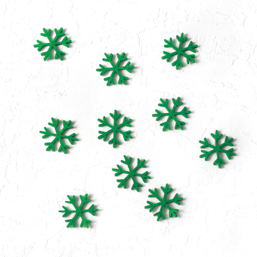 Christmas felt snowflake ornament, green / 10 pcs - 1