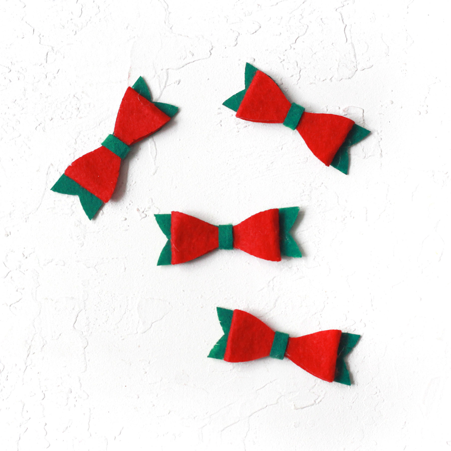 Felt motif, bow / Red on Green (4 pcs) - 1