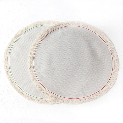 Poly-linen tray with cream lace edging and Glittered red-green stripes, 36 cm / 2 pcs - 4