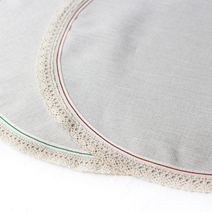 Poly-linen tray with cream lace edging and Glittered red-green stripes, 36 cm / 2 pcs - 2