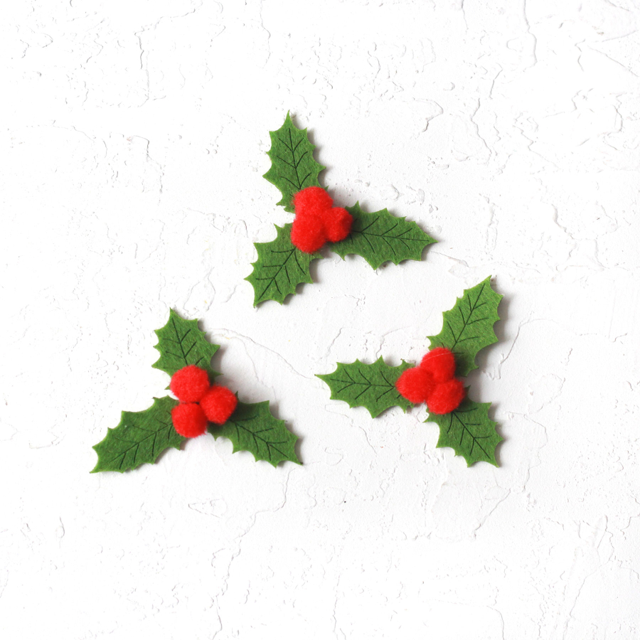 Felt motif, christmas flowers, 5.5 cm / Light Green (3 pcs) - 1