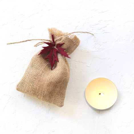 Jute pouch with felt leaf tassels, 10x15 cm / Burgundy (2 pcs) - 3