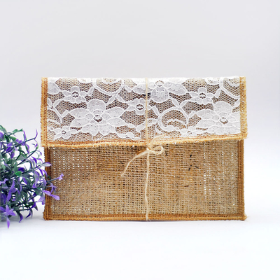 Jute envelope with lace, 14x19 cm / 2 pcs - 1