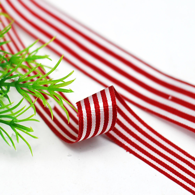 Red and white striped taffeta ribbon, 2 metres / 25 mm - 1