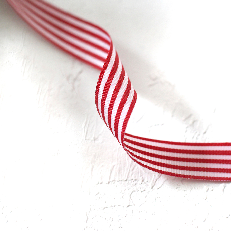 Red and white striped taffeta ribbon, 2 metres / 15 mm - 1