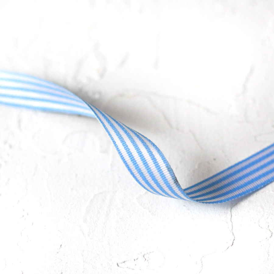 Blue and white striped taffeta ribbon, 2 metres / 10 mm - 1