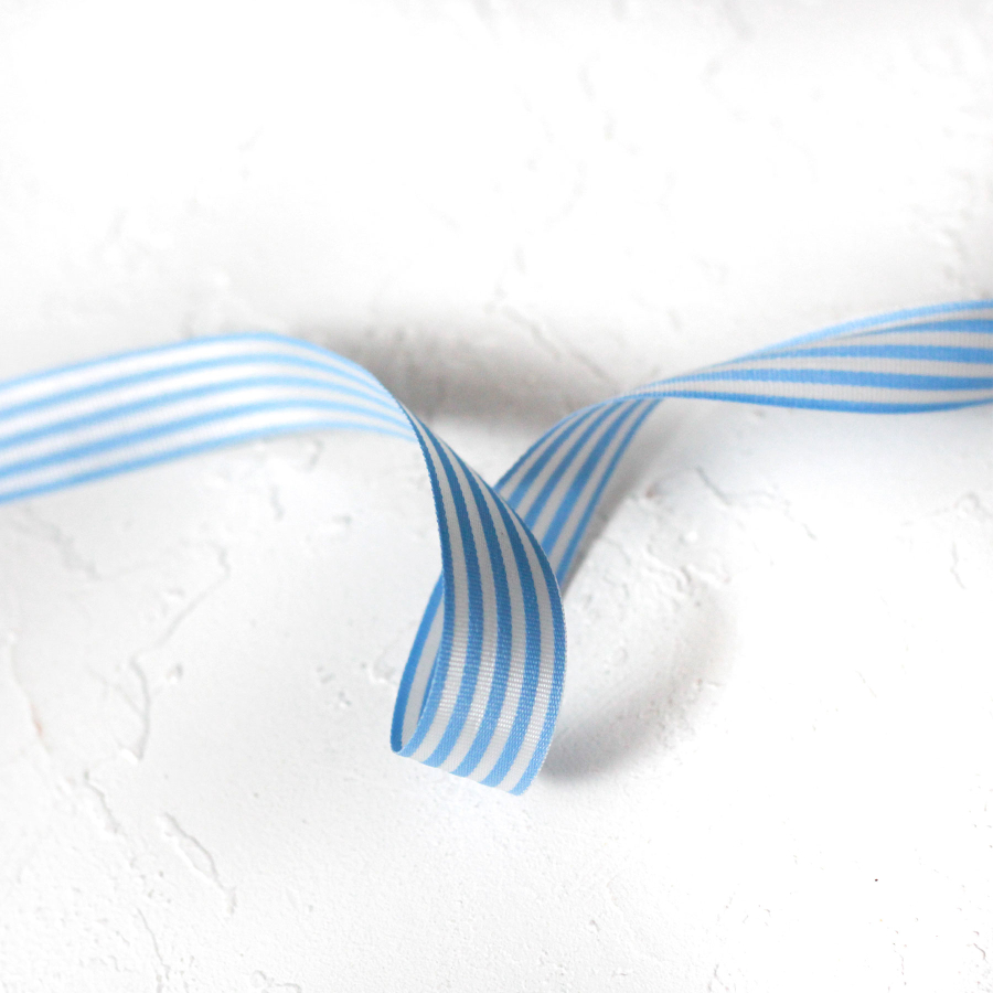 Blue and white striped taffeta ribbon, 2 metres / 15 mm - 1