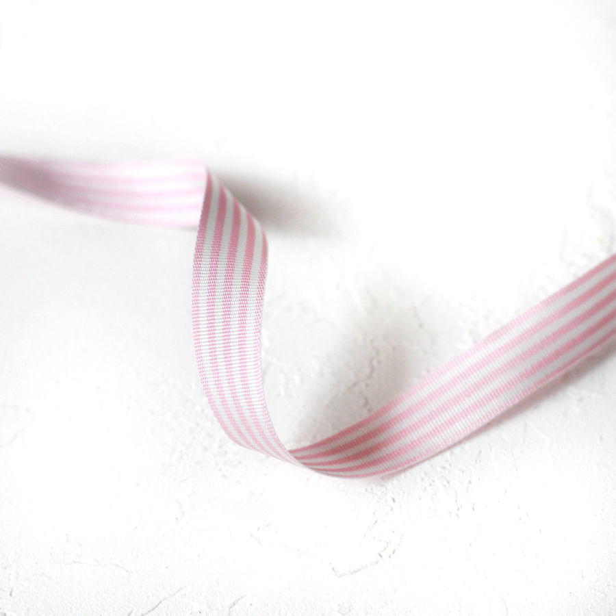 Pink and white striped taffeta ribbon, 2 metres / 10 mm - 1