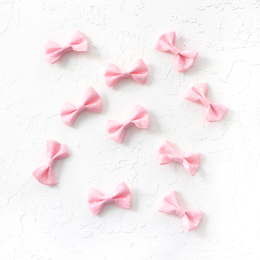 Bow, polka dot / 3 pcs (Dust Pink) - 2