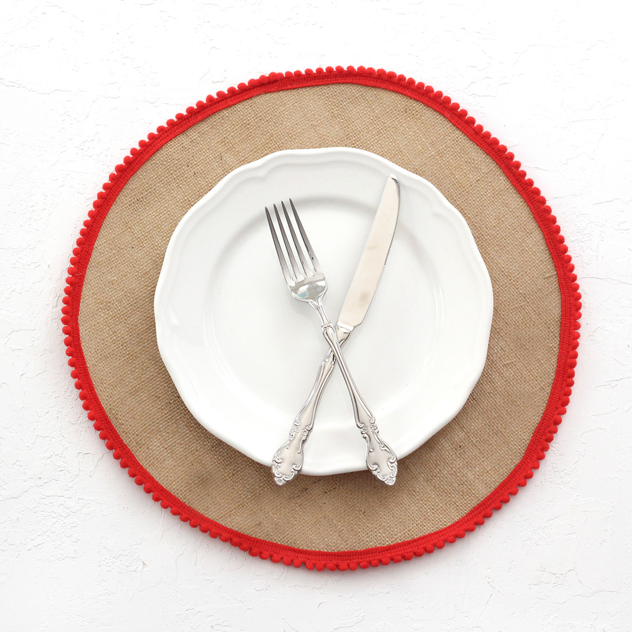 Round jute supla with red pompom, 36 cm / 1 piece - 3