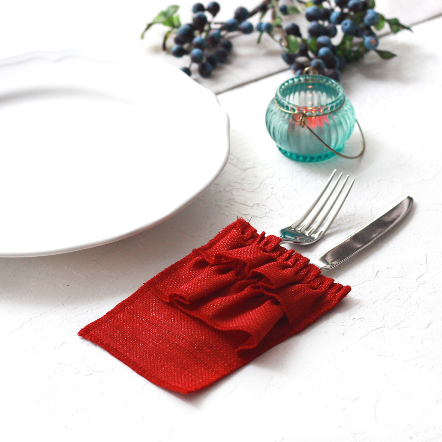 Glittered red ruffled cutlery service, 10x15 cm / 4 pcs - 4