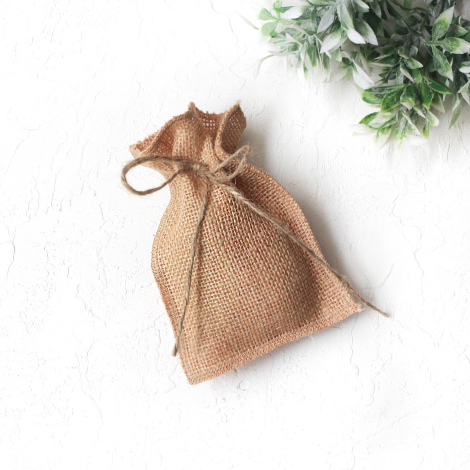 Overlocked jute pouch with jute drawstring, 10x15 cm / 10 pcs - 3