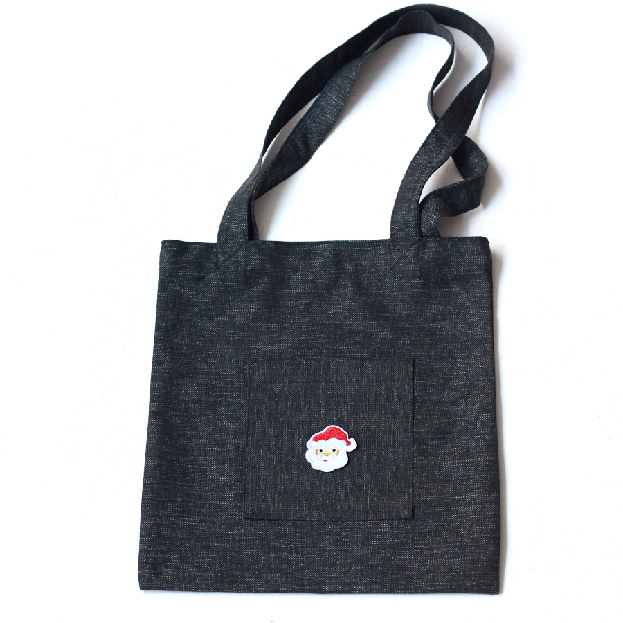 Santa, black poly-linen fabric bag, 35x40 cm - 1