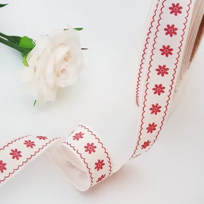 Cotton ribbon, floral, 1.5 cm / 5 metres - 1