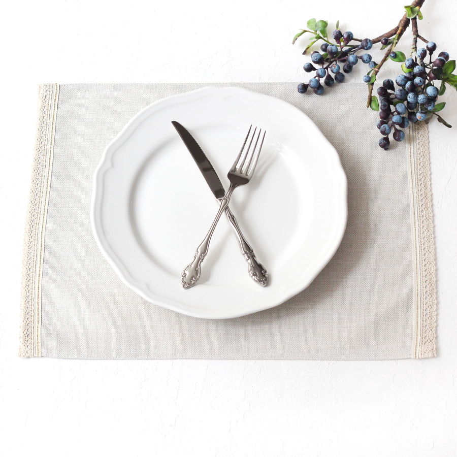 Poly-linen placemat with cream lace edging and Glittered gold stripes, natural, 35x45 cm / 2 pcs - 1