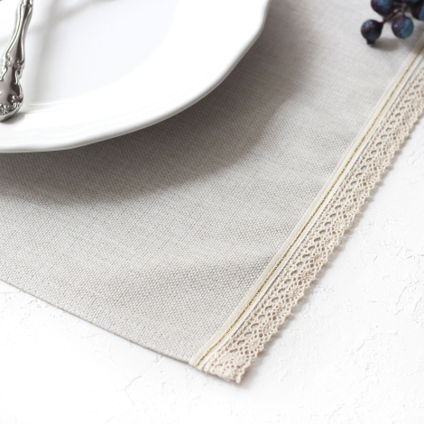 Poly-linen placemat with cream lace edging and Glittered gold stripes, natural, 35x45 cm / 2 pcs - 2