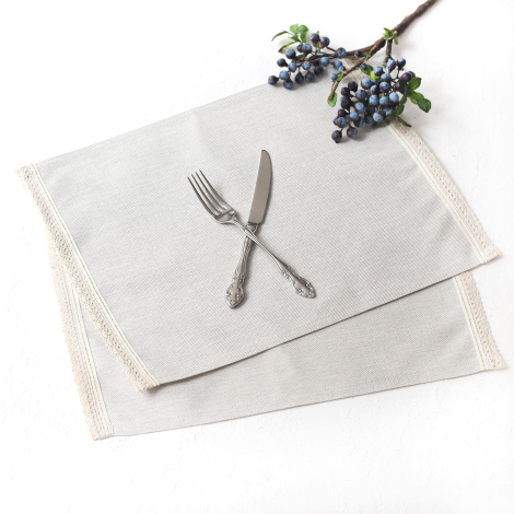 Poly-linen placemat with cream lace edging and Glittered gold stripes, natural, 35x45 cm / 2 pcs - 3