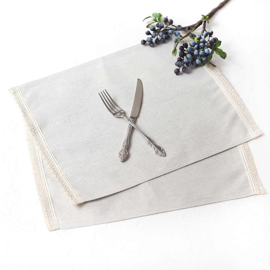 Poly-linen placemat with cream lace edging and Glittered gold stripes, natural, 35x45 cm / 6 pcs - 4