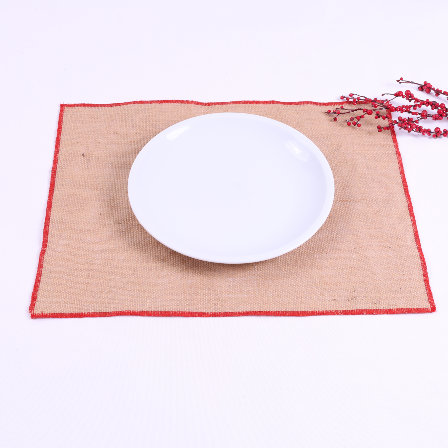 Red overlock edged jute placemat, 35x45 cm / 6 pcs - 3