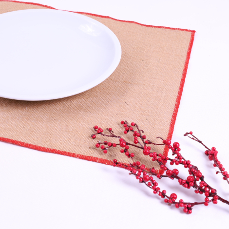 Red overlock edged jute placemat, 35x45 cm / 6 pcs - 2