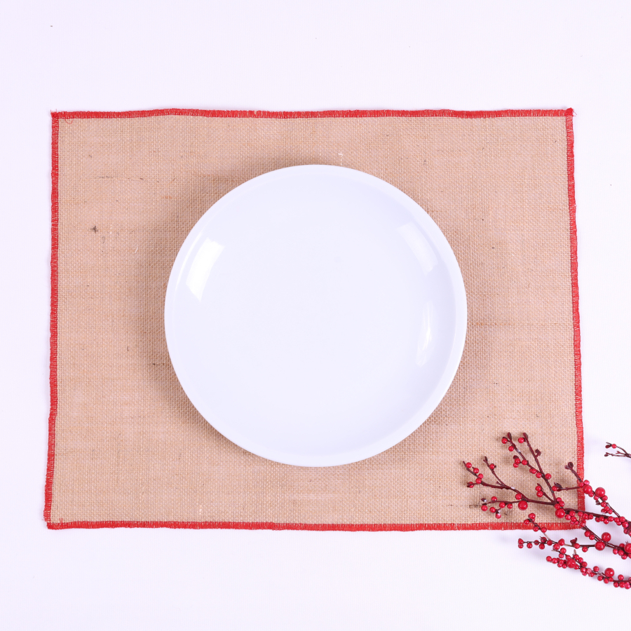 Red overlock edged jute placemat, 35x45 cm / 6 pcs - 1