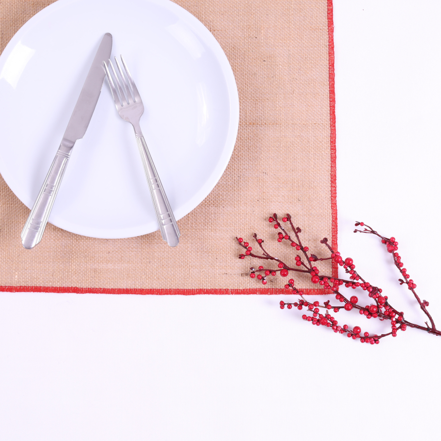 Red overlock edged jute placemat, 35x45 cm / 6 pcs - 4