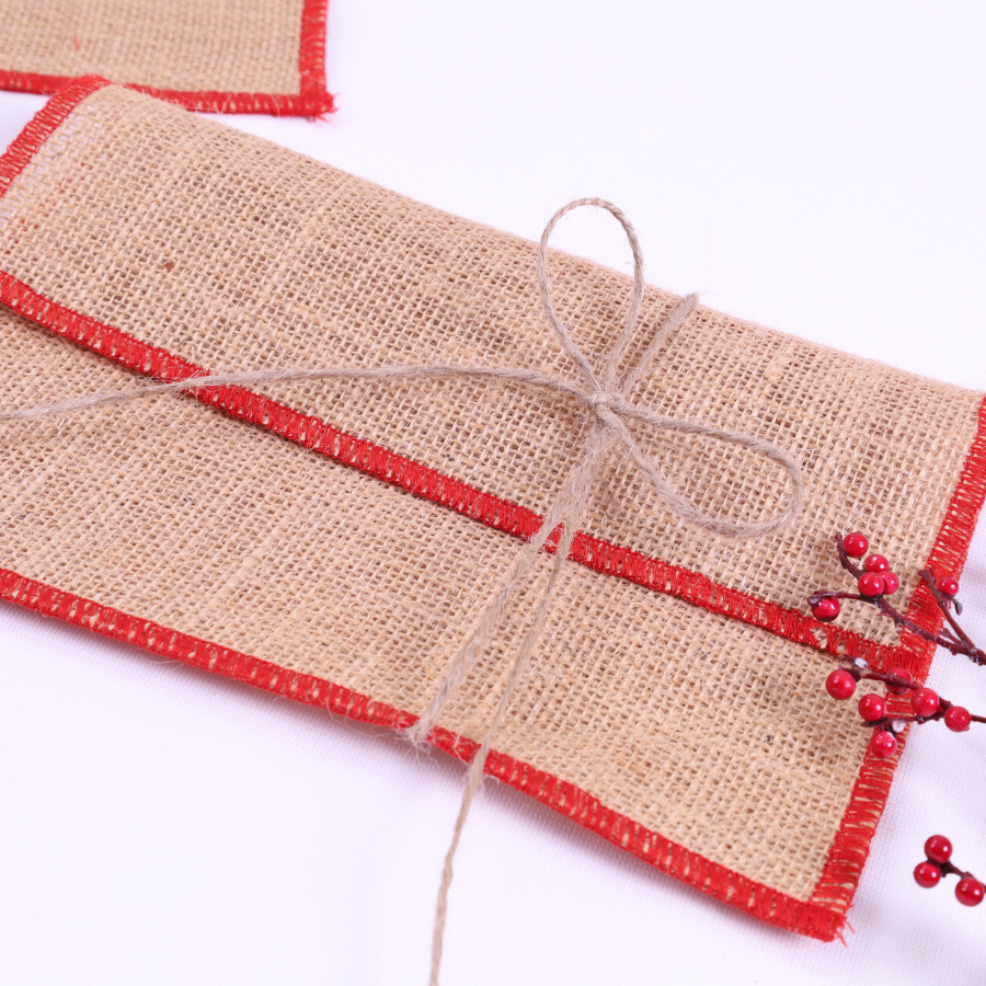 Jute envelope with red overlock edge, 14x19 cm / 10 pcs - 3