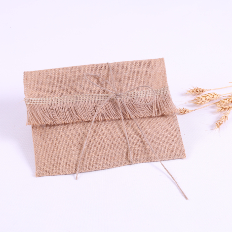 Jute envelope with fringe fringe edge, 14x19 cm / 10 pcs - 4