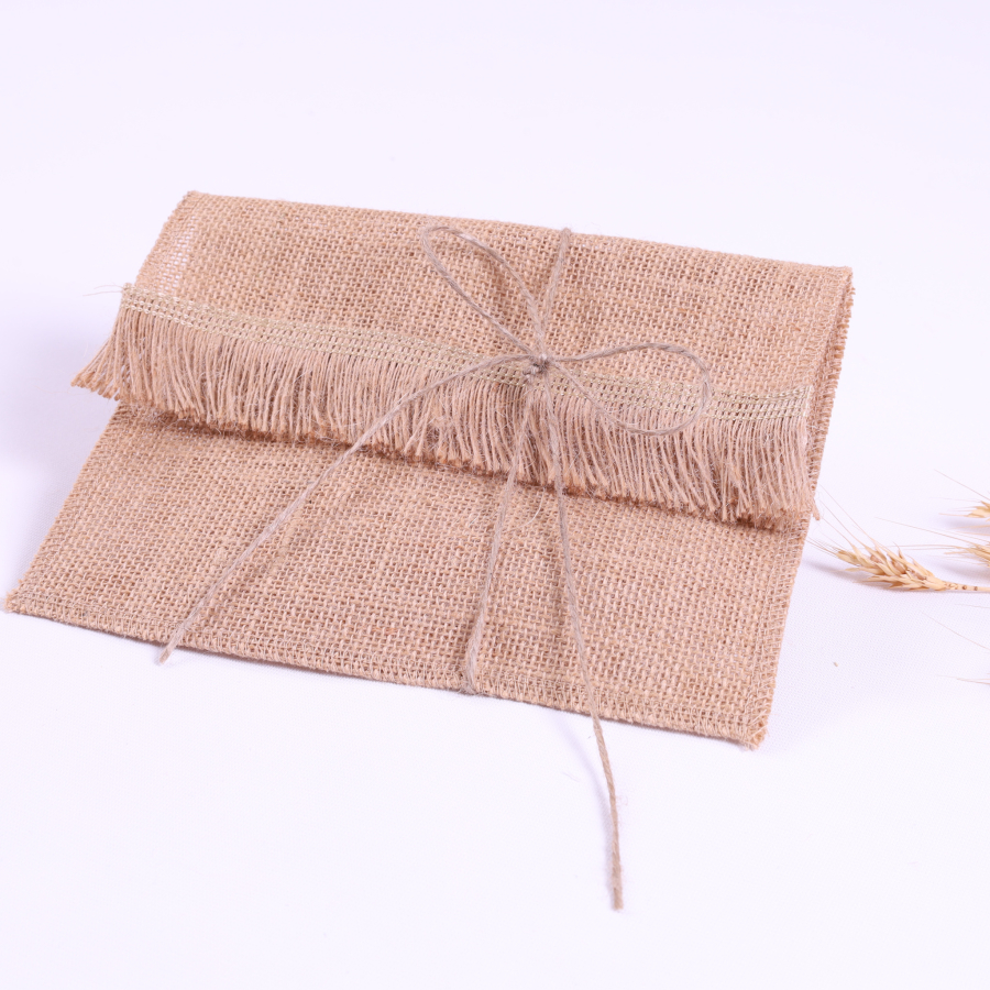 Jute envelope with fringe fringe edge, 14x19 cm / 10 pcs - 2