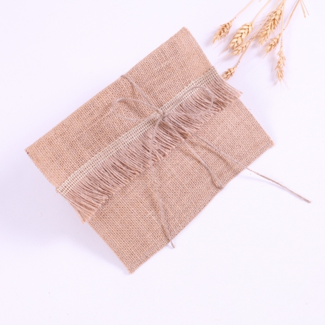 Jute envelope with fringe fringe edge, 14x19 cm / 10 pcs - 3