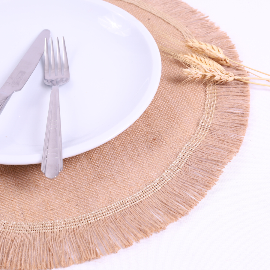 Round jute supla with tassel fringe edge, 40 cm / 6 pcs - 2