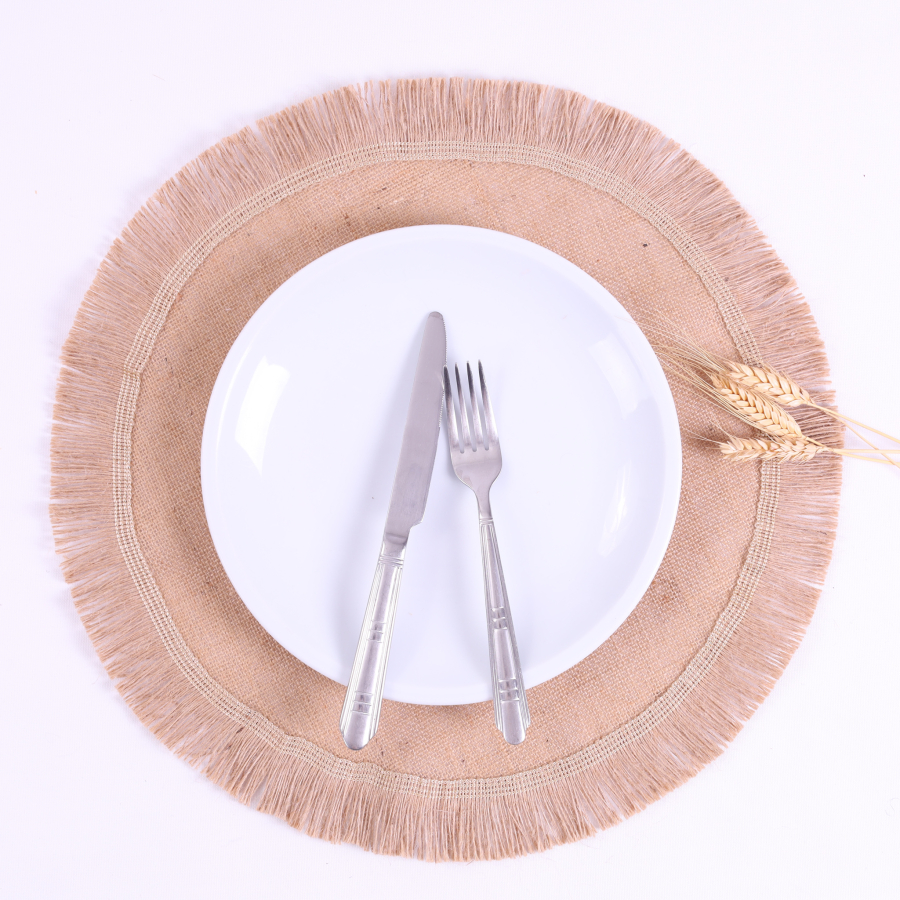 Round jute supla with tassel fringe edge, 40 cm / 6 pcs - 1