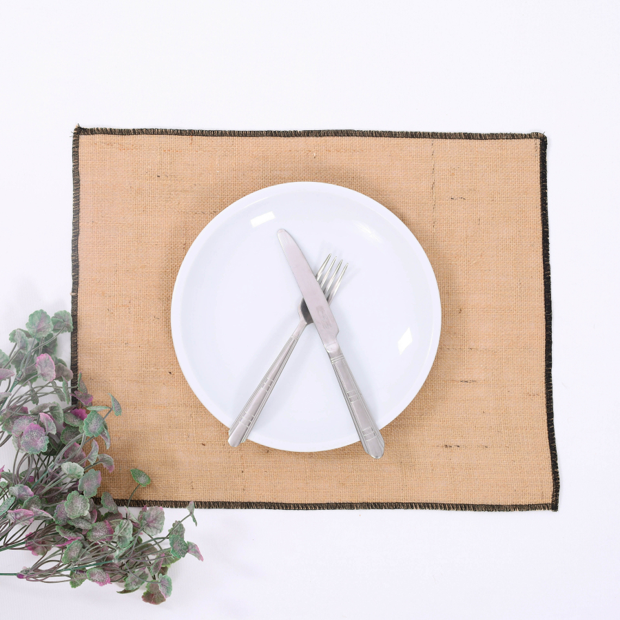 Jute placemat with black overlock edge, 35x45 cm / 6 pcs - 1