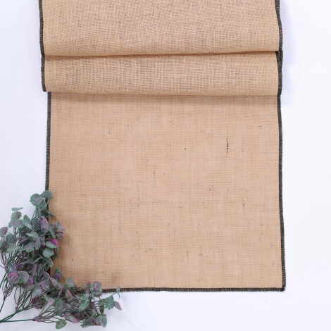 Jute runner with black overlock edge, 45x300 cm - Bimotif