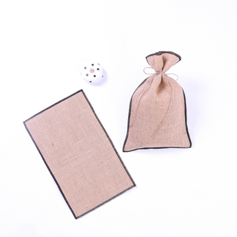 Jute pouch with black overlock edge, 25x40 cm / 10 pcs - 2