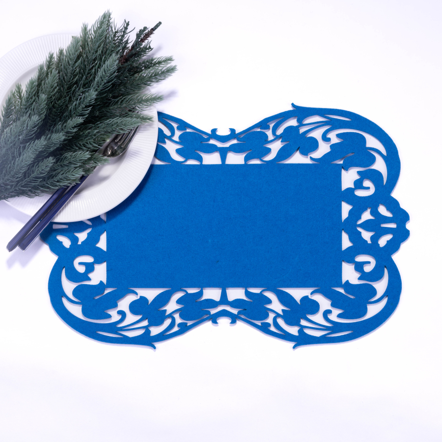 Blue felt Placemat, flower - 27x44 cm / 1 piece - 1