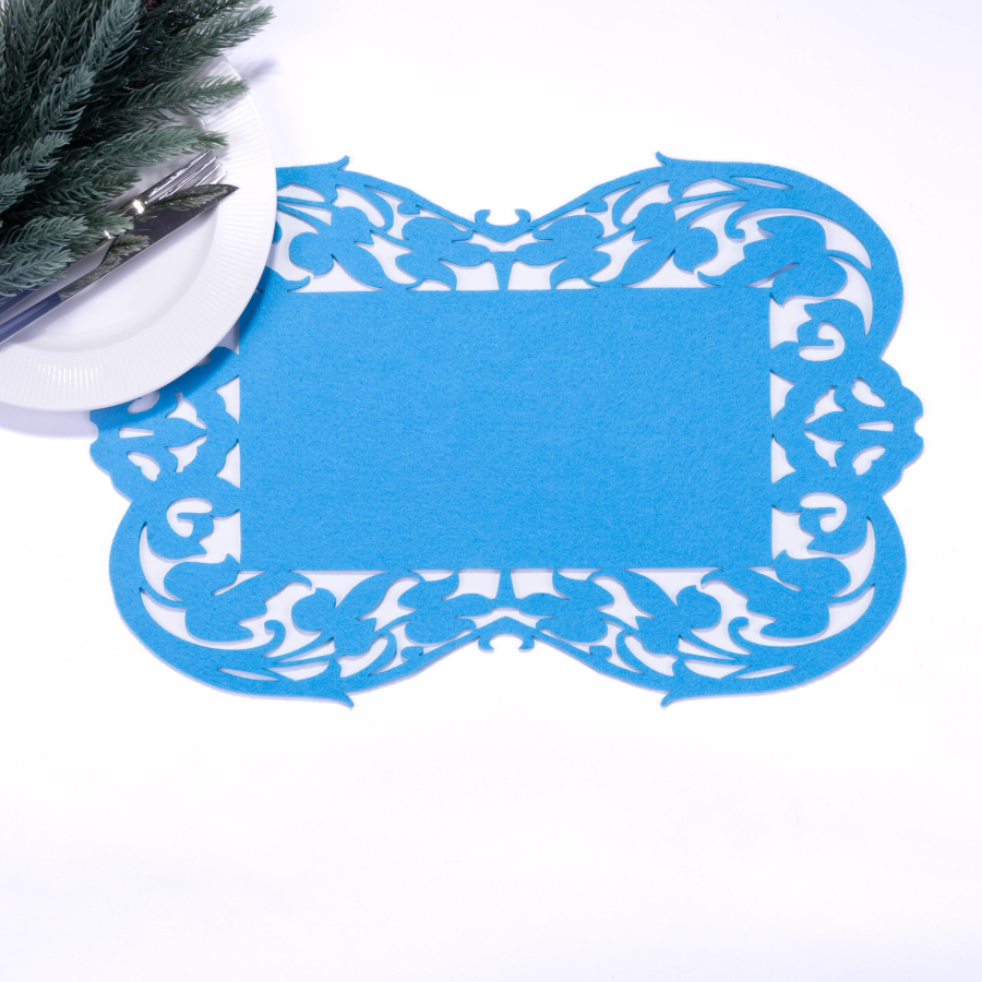 Light blue felt Placemat - flower - 27x44 cm / 1 piece - 1